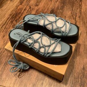 Free People Sky Blue Lace-Up Platform Sandals
